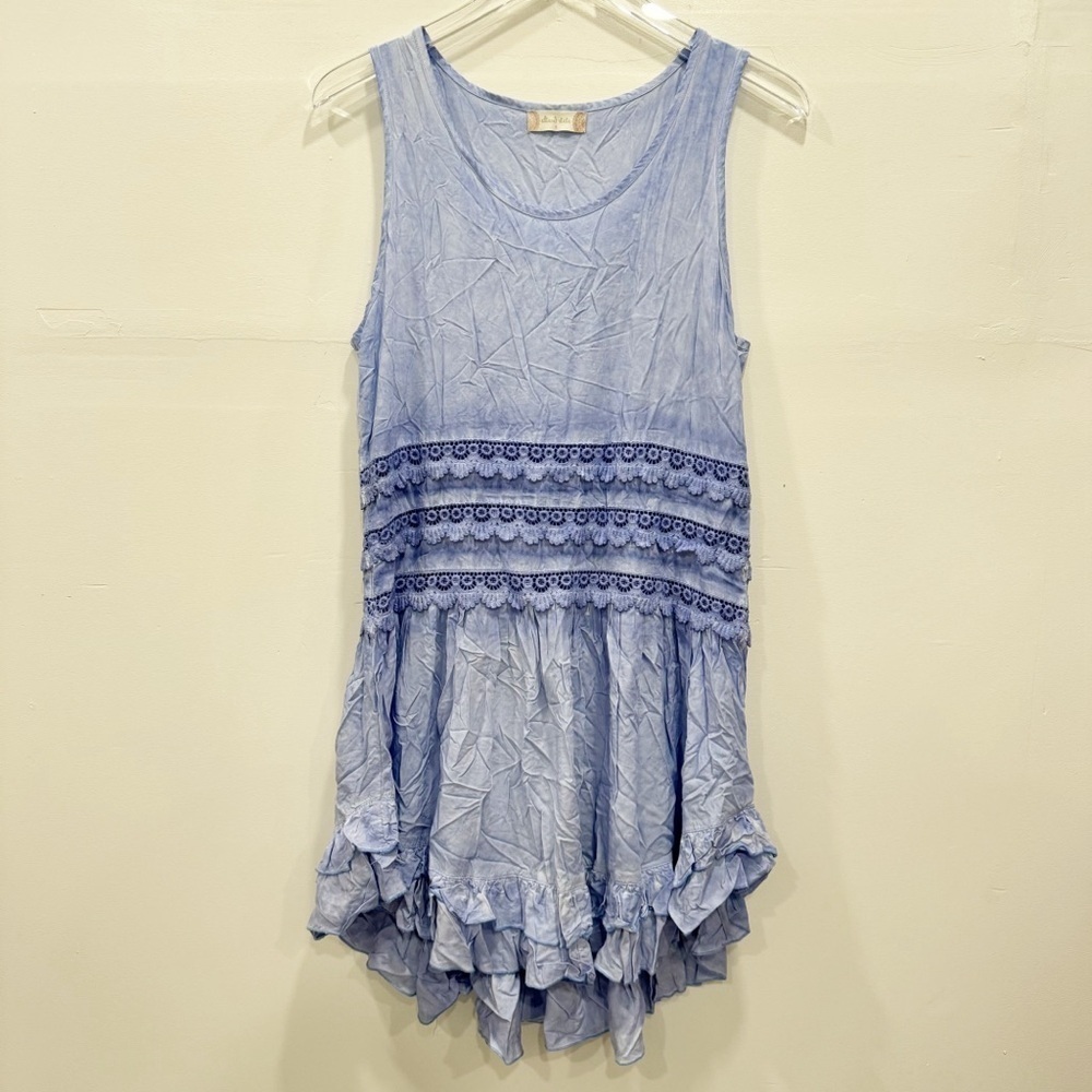 Altar’d State Sleeveless Crochet Ruffle Trim Dress Light Blue Small